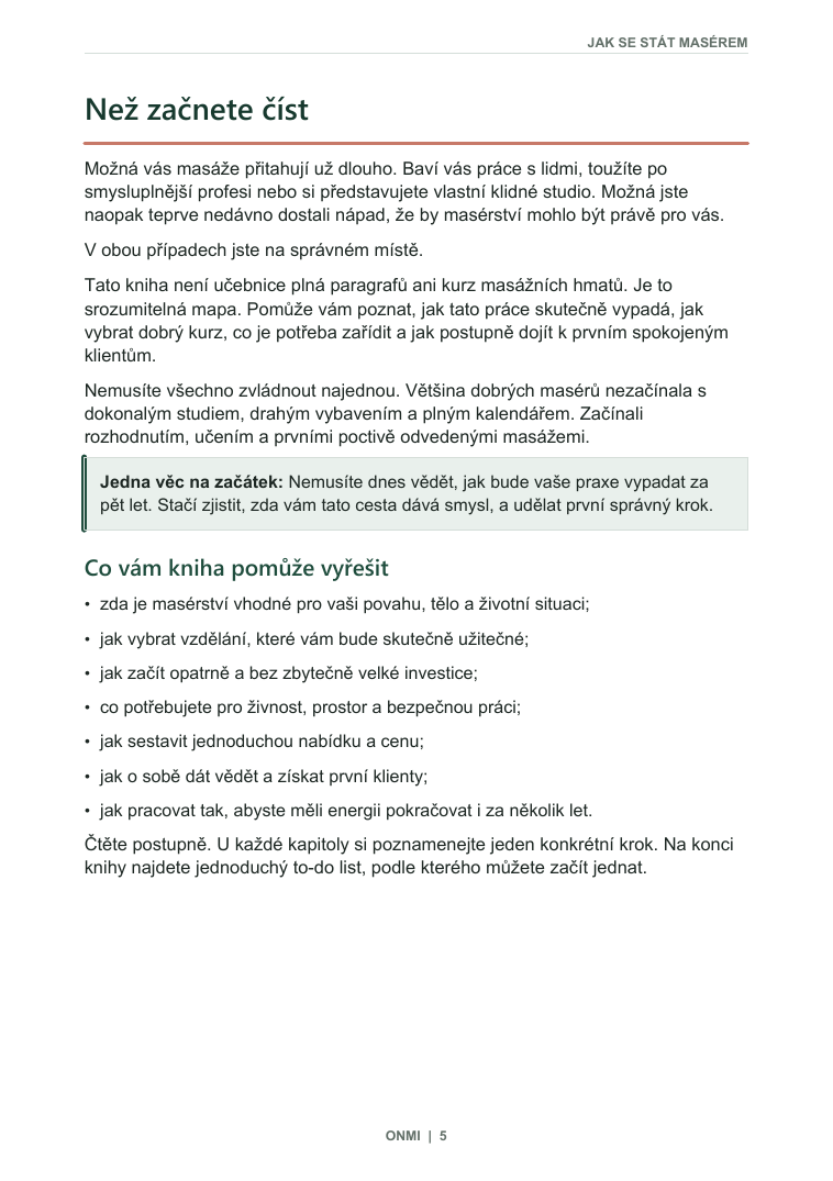Ukázková strana e-booku o skutečném pracovním dni maséra
