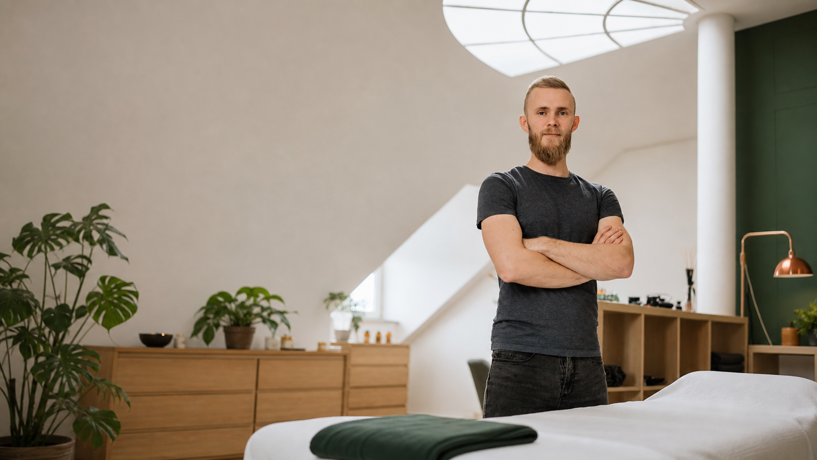 Michal ve svém masážním studiu OnMi